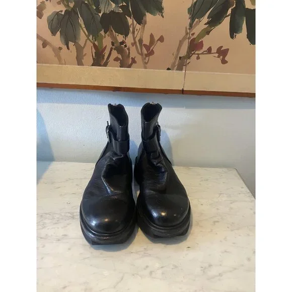 Premiata Boots Mens Size 7 Black Leather Biker Buckle Strap Zip Made In Italy